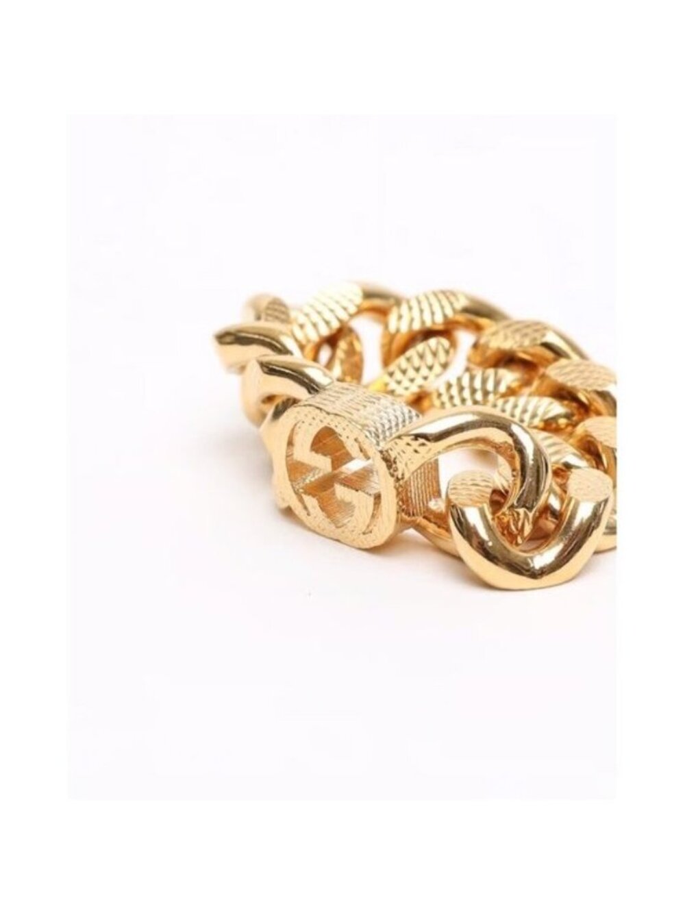 NEW GUCCI Metal Interlocking Interlocking Gourmette Chain Ring Sz S 52 6 Gold - Picture 2 of 8